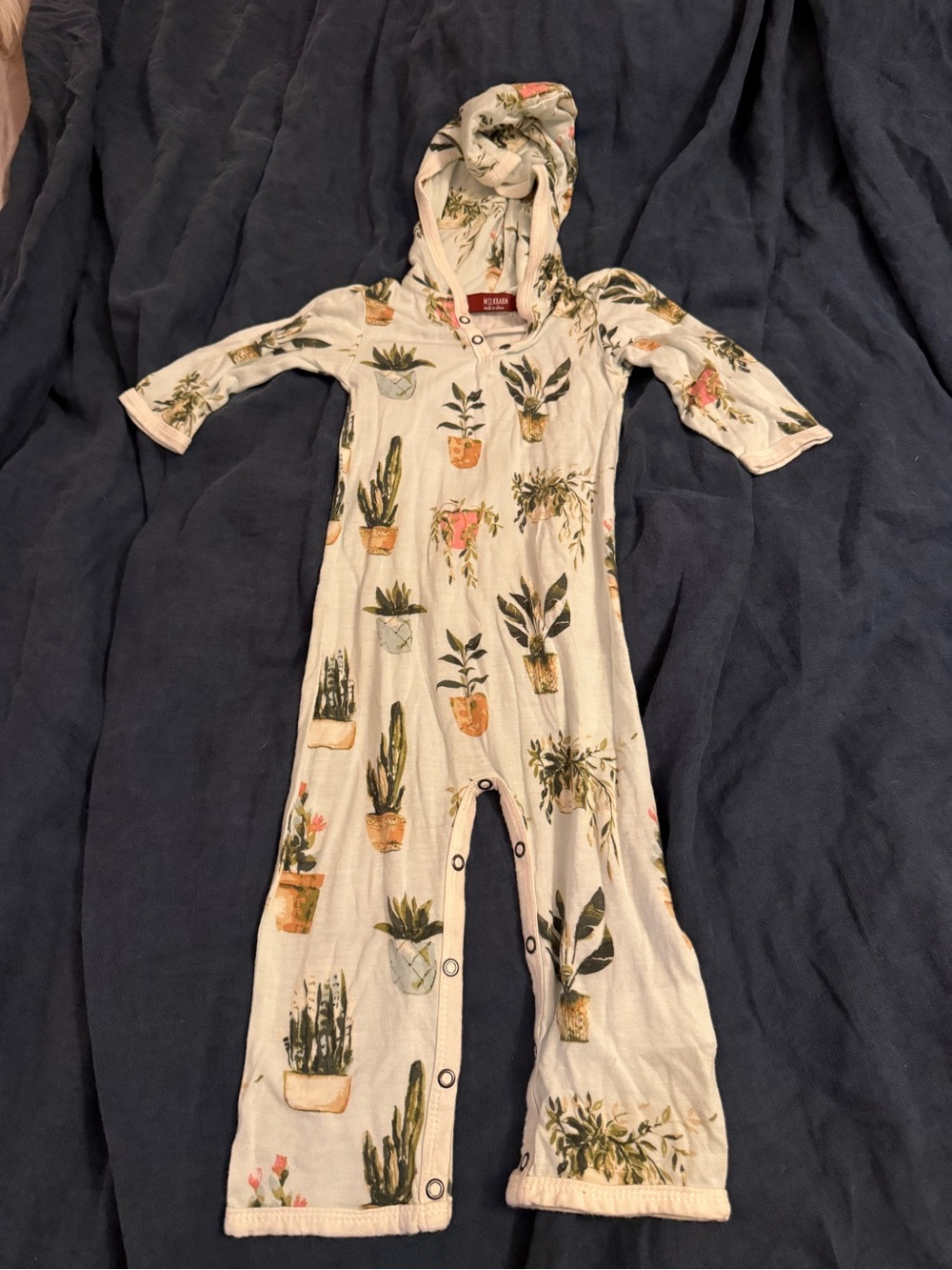 Milkbarn Cream Hooded One-Piece with Potted Plant Print